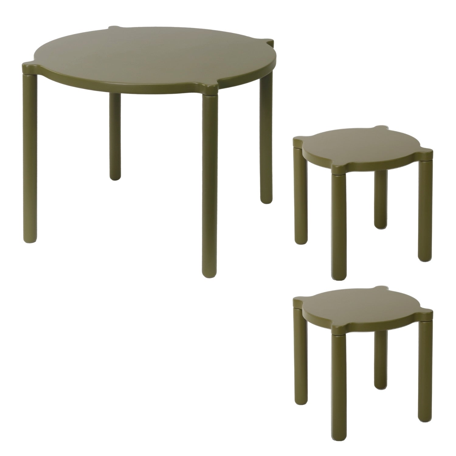 Stacking Table & Stools Set Olive Green